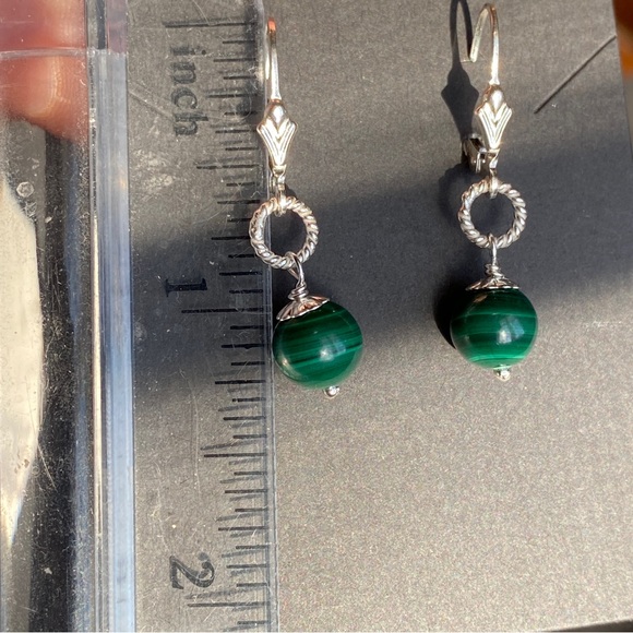 Malachite Earrings Sterling Silver Lever Back natural gemstone - Picture 11 of 11